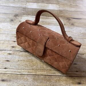 Vintage Suede Box Purse-Tufted Top with Metal Studs-Structured 1960s Style